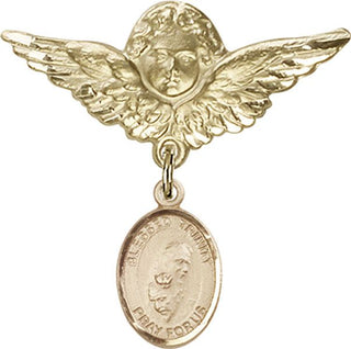 14kt Gold Large Angel w/Wings Blessed Trinity Baby Badge - Engravable