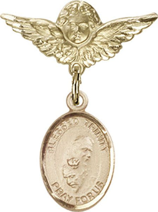 14kt Gold Small Angel w/Wings Blessed Trinity Baby Badge - Engravable
