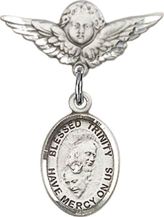 Sterling Silver Small Angel w/Wings Blessed Trinity Baby Badge - Engravable