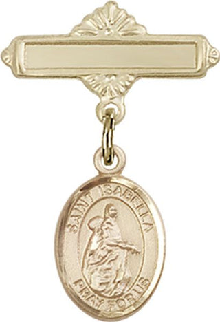 14kt Gold Polished Badge Pin St. Isabella of Portugal Baby Badge - Engravable
