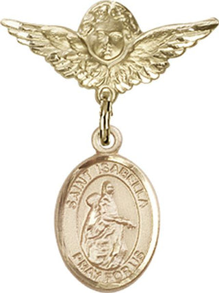 14kt Gold Small Angel w/Wings St. Isabella of Portugal Baby Badge - Engravable