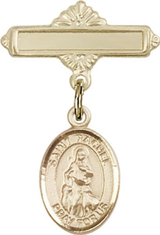 14kt Gold Polished Badge Pin St. Rachel Baby Badge - Engravable