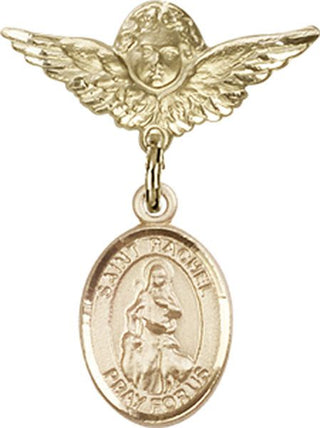 14kt Gold Small Angel w/Wings St. Rachel Baby Badge - Engravable