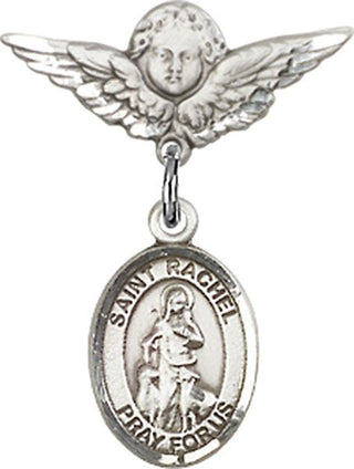 Sterling Silver Small Angel w/Wings St. Rachel Baby Badge - Engravable