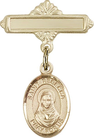 14kt Gold Filled Polished Badge Pin St. Rebecca Baby Badge - Engravable