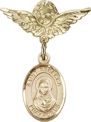 14kt Gold Small Angel w/Wings St. Rebecca Baby Badge - Engravable