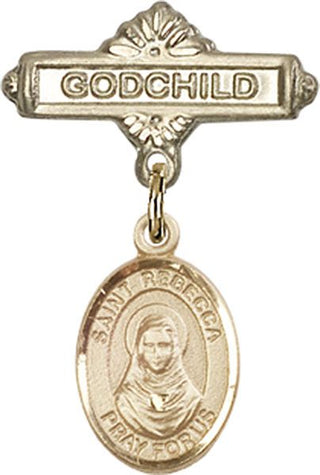 14kt Gold Godchild St. Rebecca Baby Badge - Engravable