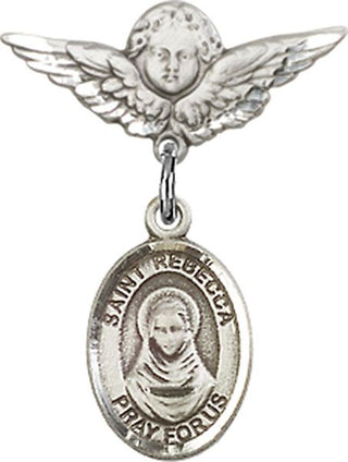 Sterling Silver Small Angel w/Wings St. Rebecca Baby Badge - Engravable