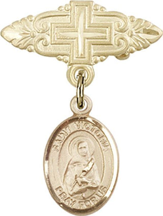 14kt Gold Filled Badge Pin With Cross St. Victoria Baby Badge - Engravable