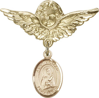 14kt Gold Large Angel w/Wings St. Victoria Baby Badge - Engravable