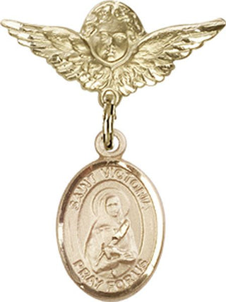 14kt Gold Small Angel w/Wings St. Victoria Baby Badge - Engravable