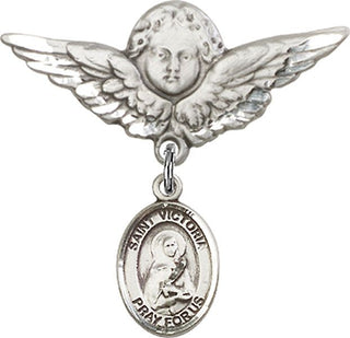 Sterling Silver Large Angel w/Wings St. Victoria Baby Badge - Engravable