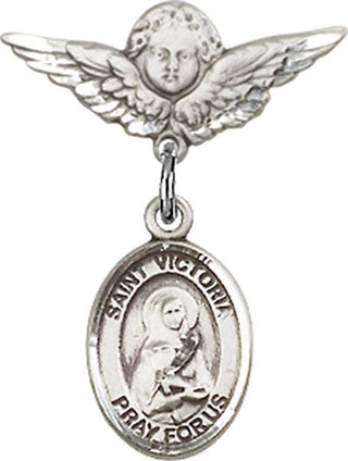 Sterling Silver Small Angel w/Wings St. Victoria Baby Badge - Engravable