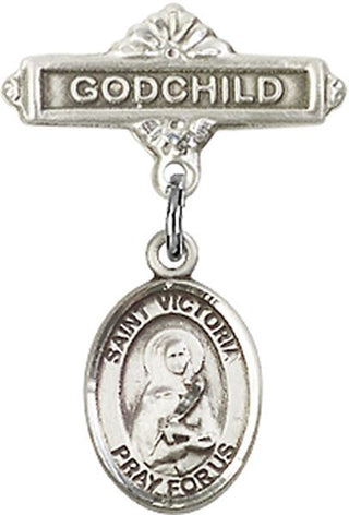 Sterling Silver Godchild St. Victoria Baby Badge - Engravable
