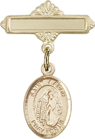14kt Gold Polished Badge Pin St. Aaron Baby Badge - Engravable