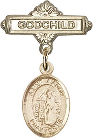14kt Gold Godchild St. Aaron Baby Badge - Engravable