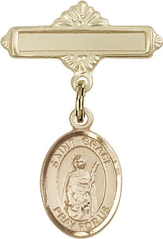 14kt Gold Polished Badge Pin St. Grace Baby Badge - Engravable