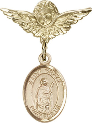 14kt Gold Small Angel w/Wings St. Grace Baby Badge - Engravable