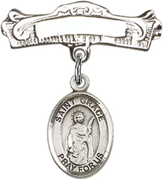 Sterling Silver Badge Pin St. Grace Baby Badge - Engravable