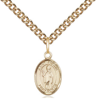 14kt Gold Saint Austin Medal Engraved Catholic Saint Jewelry