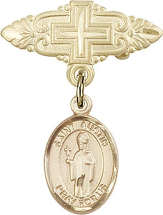 14kt Gold Filled Badge Pin With Cross St. Austin Baby Badge - Engravable