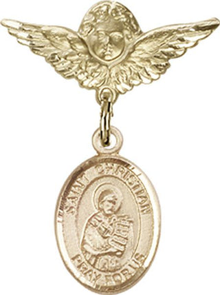14kt Gold Filled Small Angel w/Wings St. Christian Demosthenes Baby Badge - Engravable