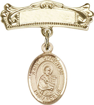 14kt Gold Badge Pin St. Christian Demosthenes Baby Badge - Engravable