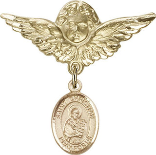 14kt Gold Large Angel w/Wings St. Christian Demosthenes Baby Badge - Engravable