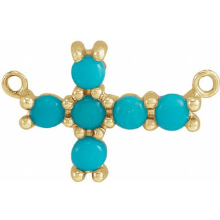 14K Yellow Natural Turquoise Sideways Cross Necklace Center