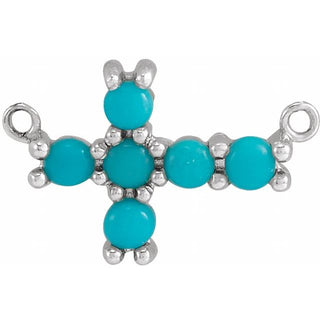 14K White Natural Turquoise Sideways Cross Necklace Center