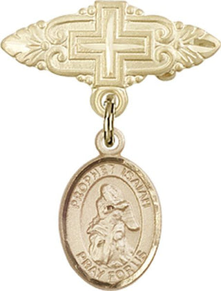14kt Gold Filled Badge Pin With Cross St. Isaiah Baby Badge - Engravable