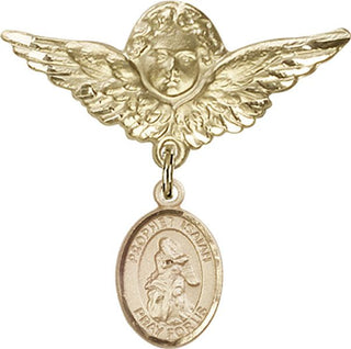 14kt Gold Large Angel w/Wings St. Isaiah Baby Badge - Engravable