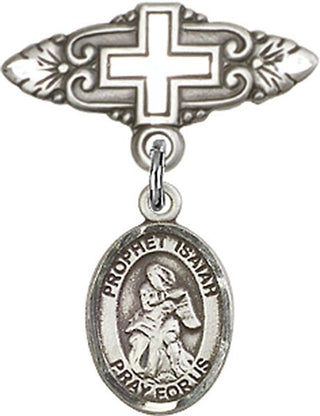 Sterling Silver Badge Pin With Cross St. Isaiah Baby Badge - Engravable