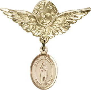 14kt Gold Filled Large Angel w/Wings St. Samuel Baby Badge - Engravable