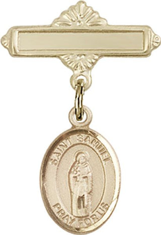 14kt Gold Polished Badge Pin St. Samuel Baby Badge - Engravable
