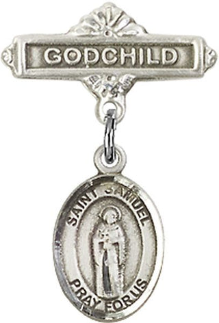 Sterling Silver Godchild St. Samuel Baby Badge - Engravable