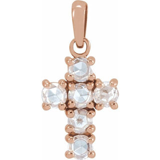 14K Rose 1/4 CTW Rose-Cut Natural Diamond Cross Pendant