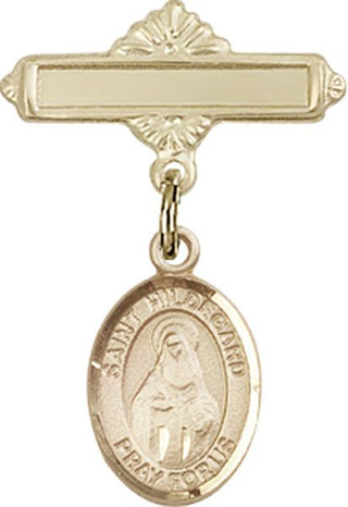 14kt Gold Filled Polished Badge Pin St. Hildegard von Bingen Baby Badge - Engravable