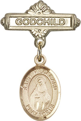 14kt Gold Filled Godchild St. Hildegard von Bingen Baby Badge - Engravable