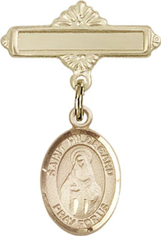 14kt Gold Polished Badge Pin St. Hildegard von Bingen Baby Badge - Engravable
