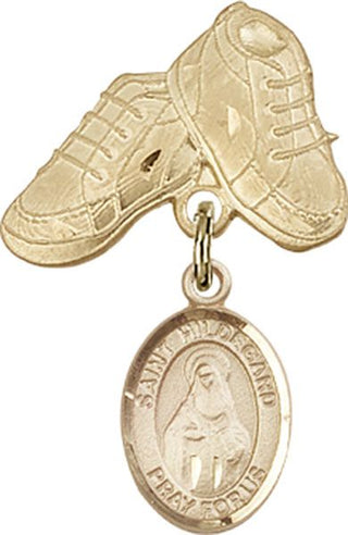 14kt Gold Baby Boots St. Hildegard von Bingen Baby Badge - Engravable