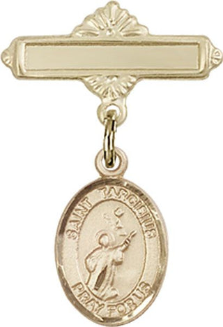14kt Gold Polished Badge Pin St. Tarcisius Baby Badge - Engravable