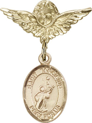 14kt Gold Small Angel w/Wings St. Tarcisius Baby Badge - Engravable