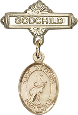 14kt Gold Godchild St. Tarcisius Baby Badge - Engravable