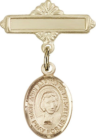14kt Gold Filled Polished Badge Pin St. John Baptist de la Salle Baby Badge - Engravable