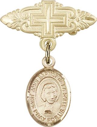 14kt Gold Filled Badge Pin With Cross St. John Baptist de la Salle Baby Badge - Engravable