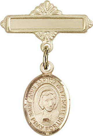 14kt Gold Polished Badge Pin St. John Baptist de la Salle Baby Badge - Engravable