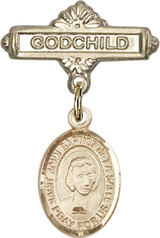 14kt Gold Godchild St. John Baptist de la Salle Baby Badge - Engravable