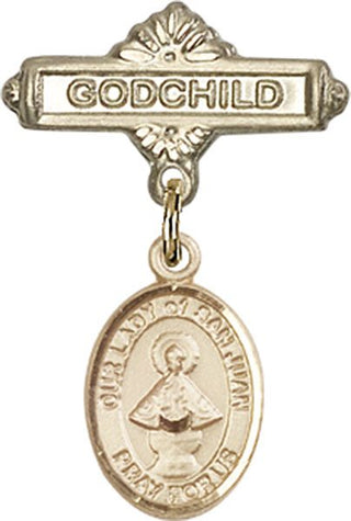 14kt Gold Filled Godchild O/L of San Juan Baby Badge - Engravable