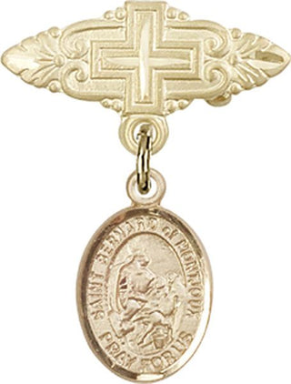 14kt Gold Badge Pin With Cross St. Bernard of Montjoux Baby Badge - Engravable